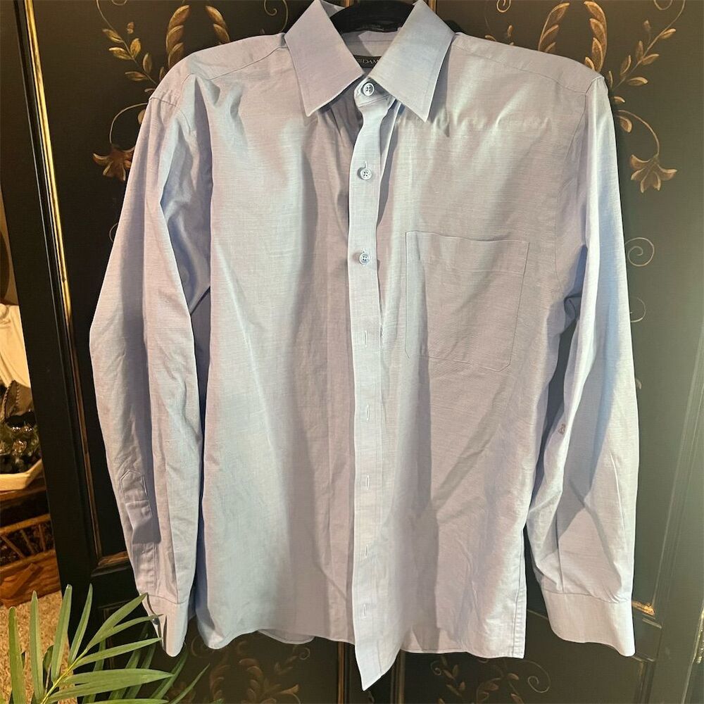 Damon Men's Long Sleeve Button-Up Shirt Blue Size 15 Casual Collared